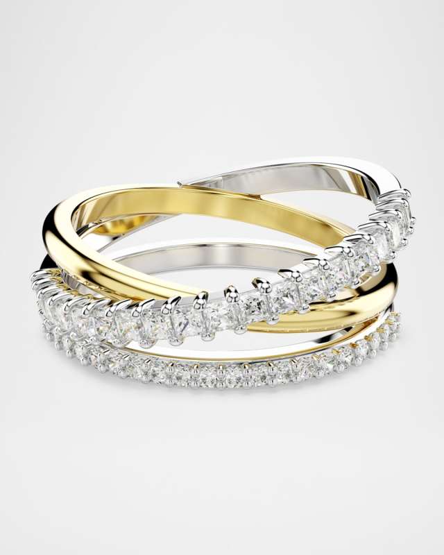 Hyperbola Two-Tone Round and Square-Cut Crystal Ring, Size 5.75
